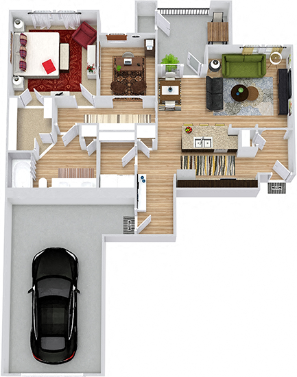 Floor plan for 1 bed, 1 bath, 930 sqft